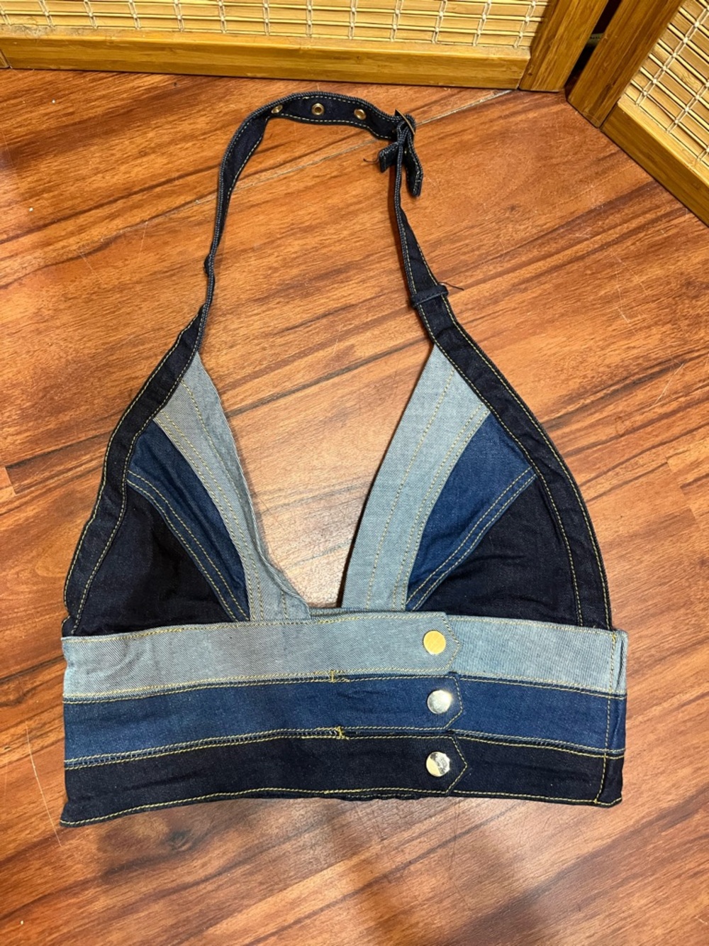 NEW! Denim Party Halter Cropped Top - Blue Sz M